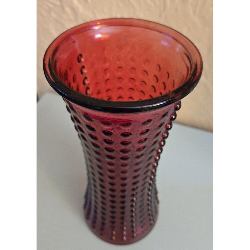 Vintage Ruby Red Glass DPS Hobnail #1  Vase 9.5" Tall 4.25" Wide #24